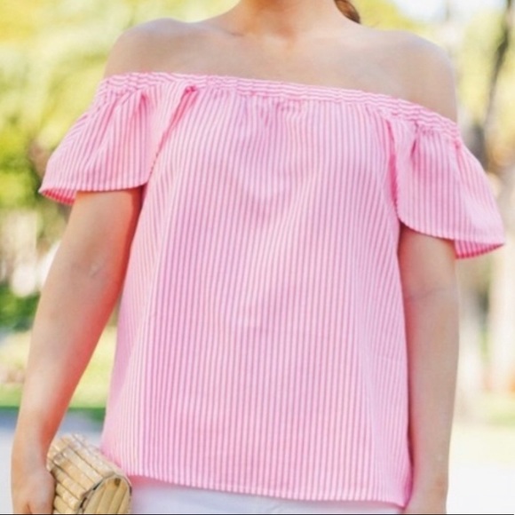 Vineyard Vines striped pink Off the shoulder top - Picture 3 of 8